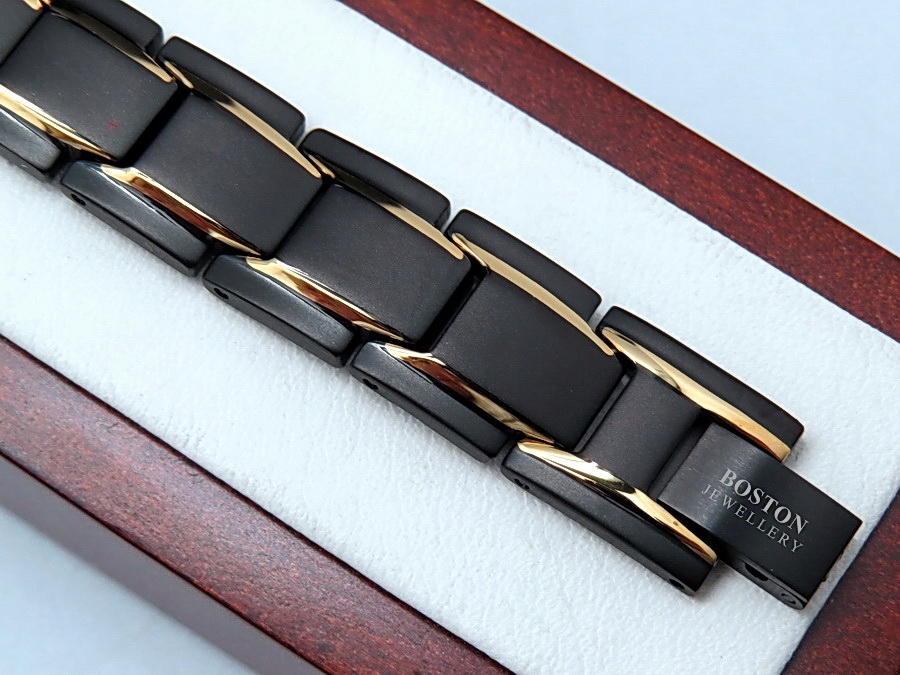 CZARNA ZDROWOTNA BRANSOLETA MĘSKA MAGNETYCZNA MOC BOSTON JEWELLERY ORYGINAŁ Materiał stal