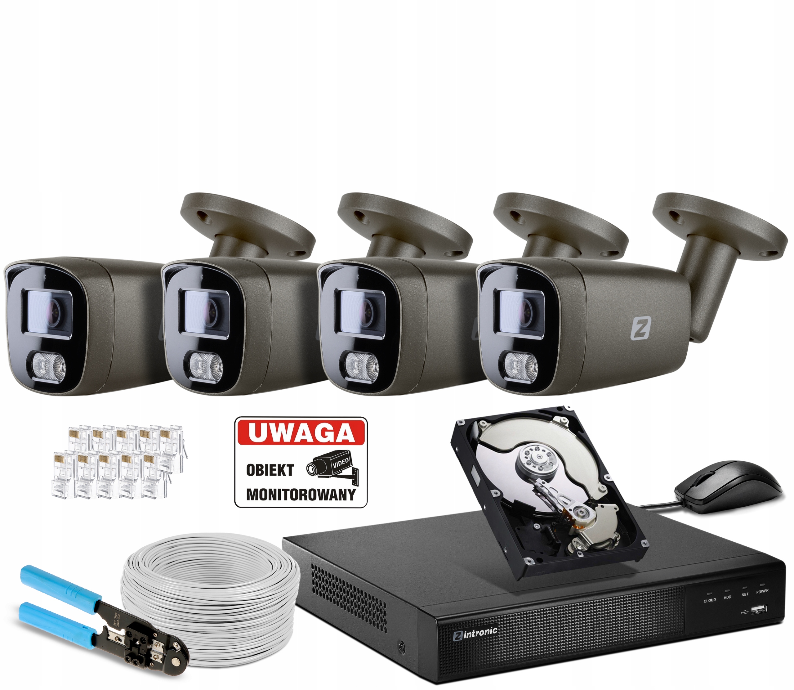 Zestaw Monitoringu IP POE 5MPx 4 Kamery 5MP AUDIO ZAPIS APLIKACJA SZARE