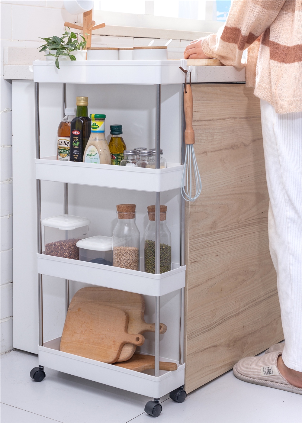 MOBILNA SZAFKA REGAŁ NA KÓŁKACH KUCHENNA 4 półki Montaż meble do samodzielnego montażu