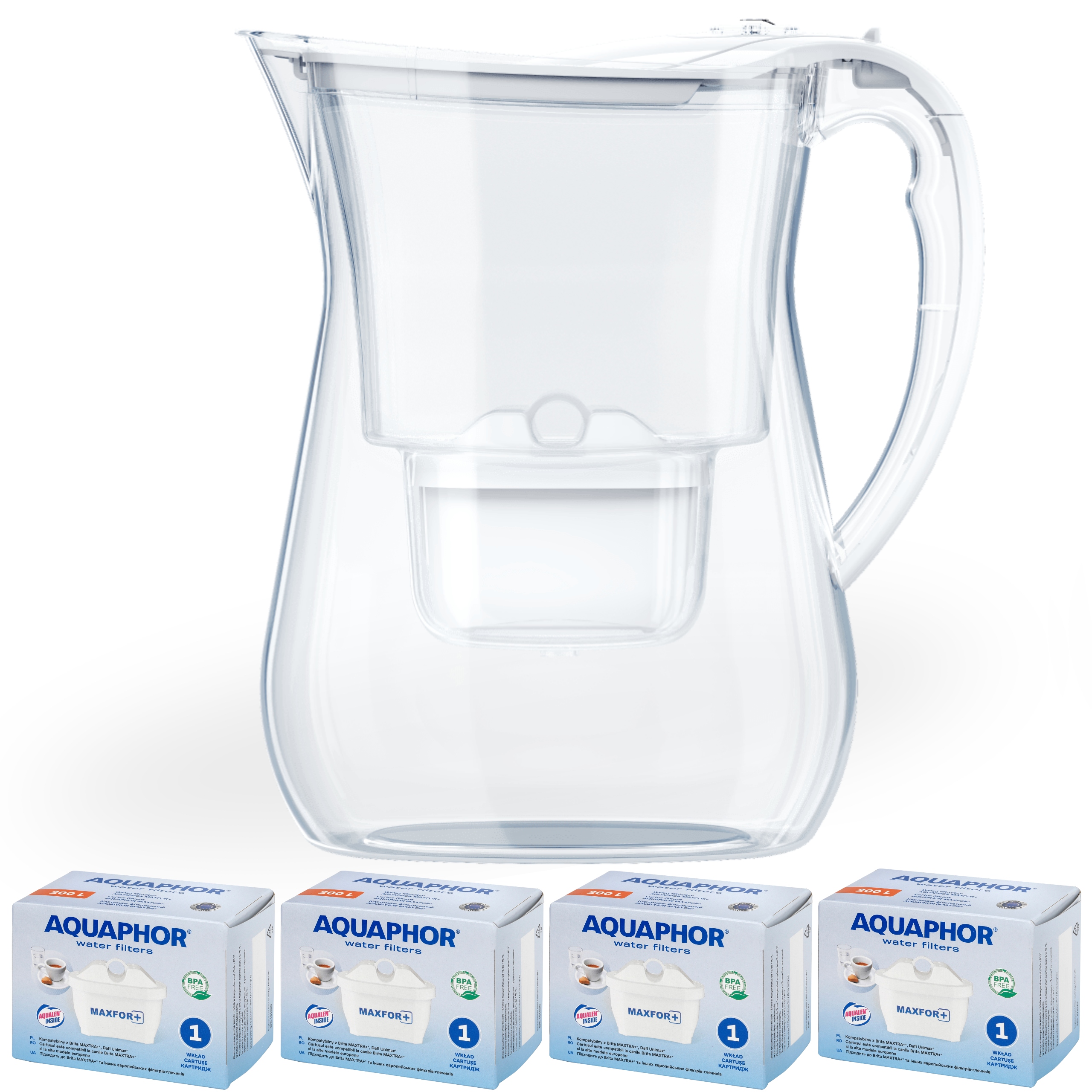 Filtrační konvice na vodu Aquaphor Lago bílá 3.8 l, 4 uhlíkové vložky Maxfor+