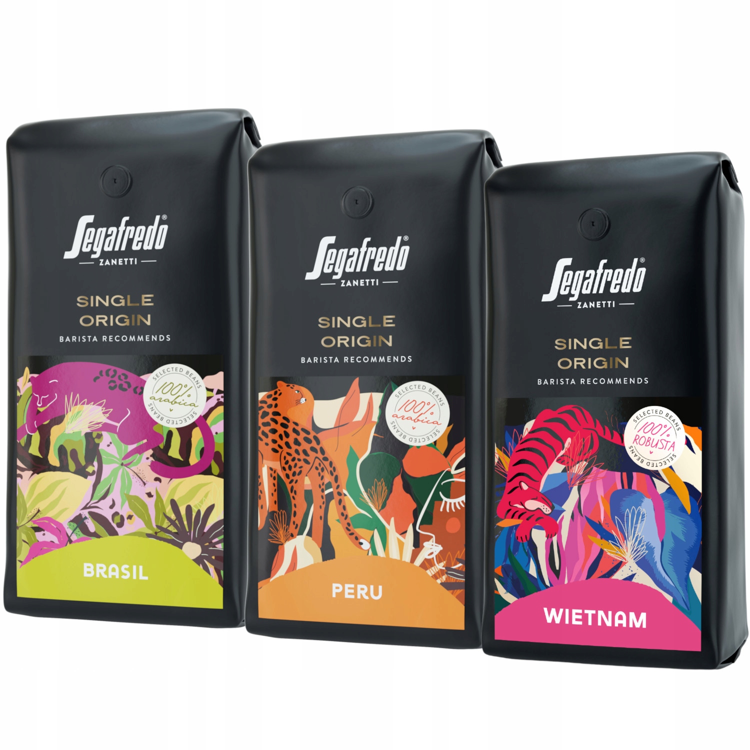 Kawa ziarnista Segafredo Single Origin Peru Brazylia Wietnam 3x1kg