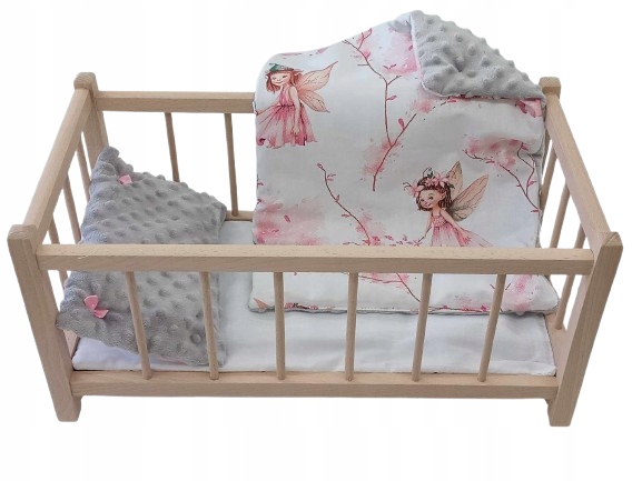 DREWNIANE ŁÓŻECZKO DLA LALEK + POŚCIEL DWUSTRONNA PUSZYSTA