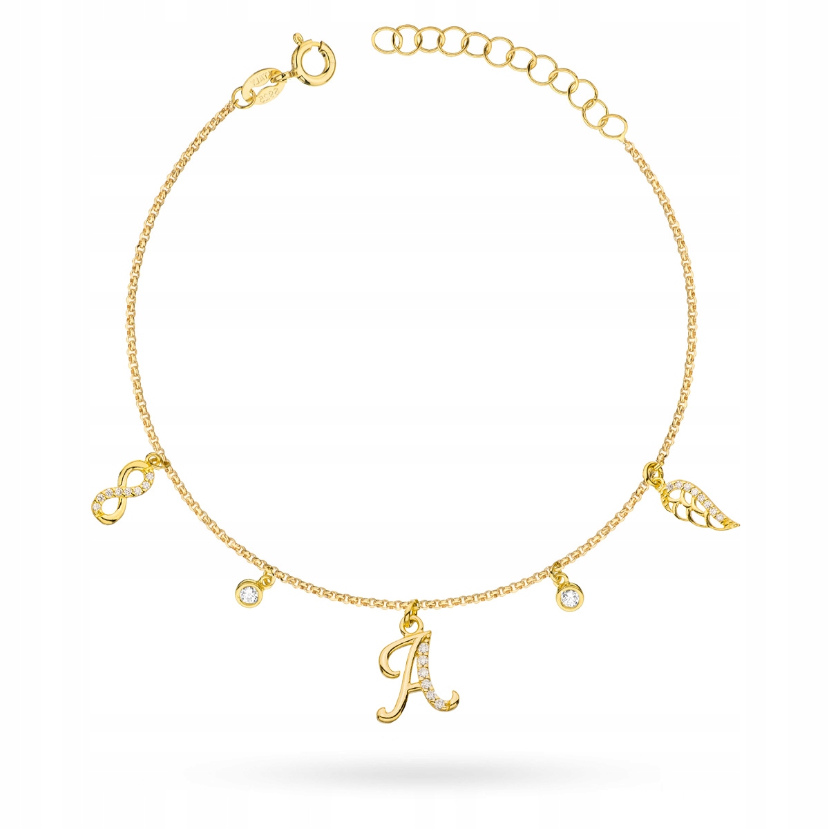 Stříbrný Pozlacený Náramek Dámský ryzost 925 Písmeno A s zirkony