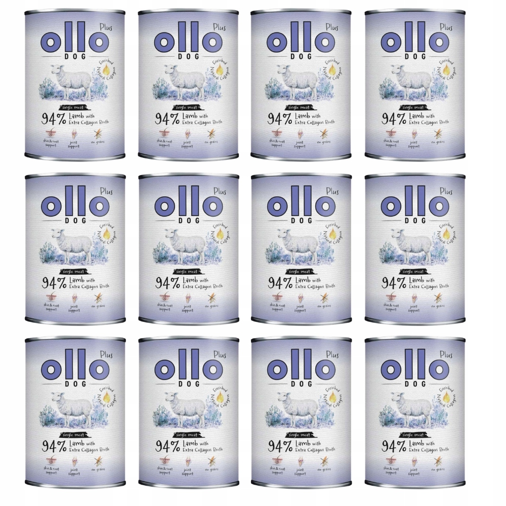 Ollo Plus Dog jagnięcina kolagen mokra karma dla psa mięsna puszki 12x400 g