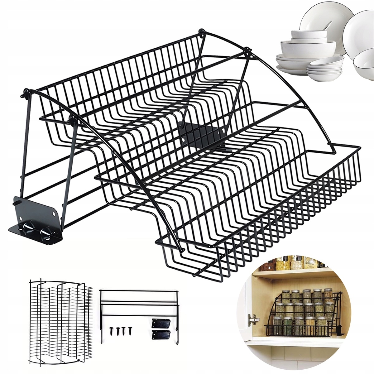 Železný 3-úrovňový stojan s výsuvnými zásuvkami, černý pro spíž