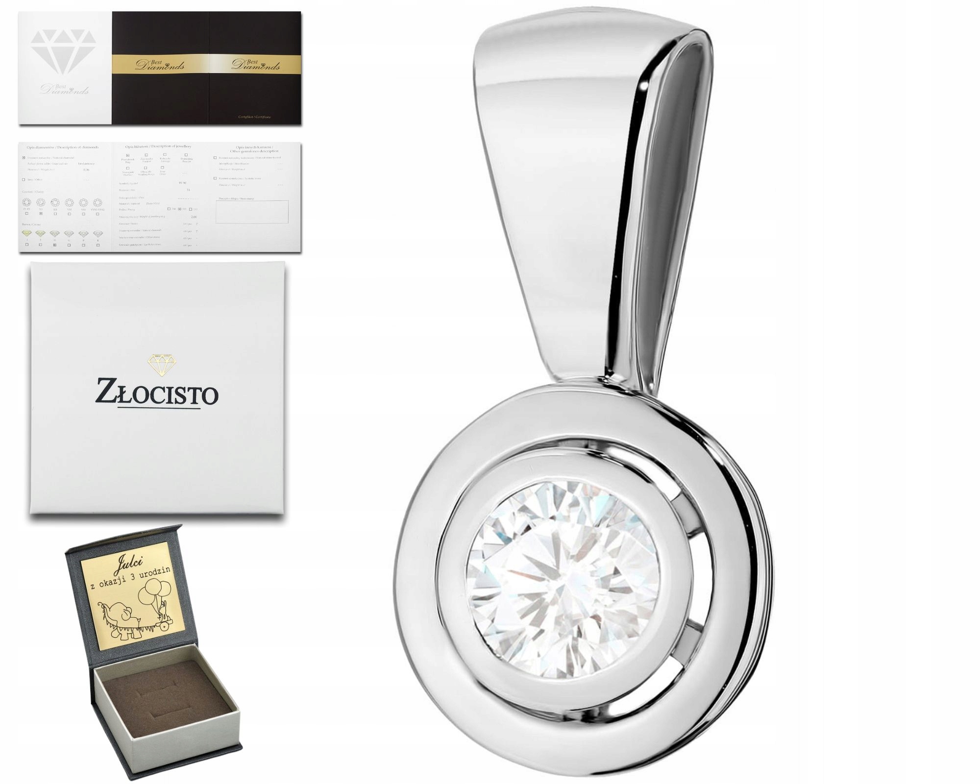 Přívěsek Přívěsek Z Bílého Zlata S Diamantem Zlato 585 Jako Dárek K Gravírování