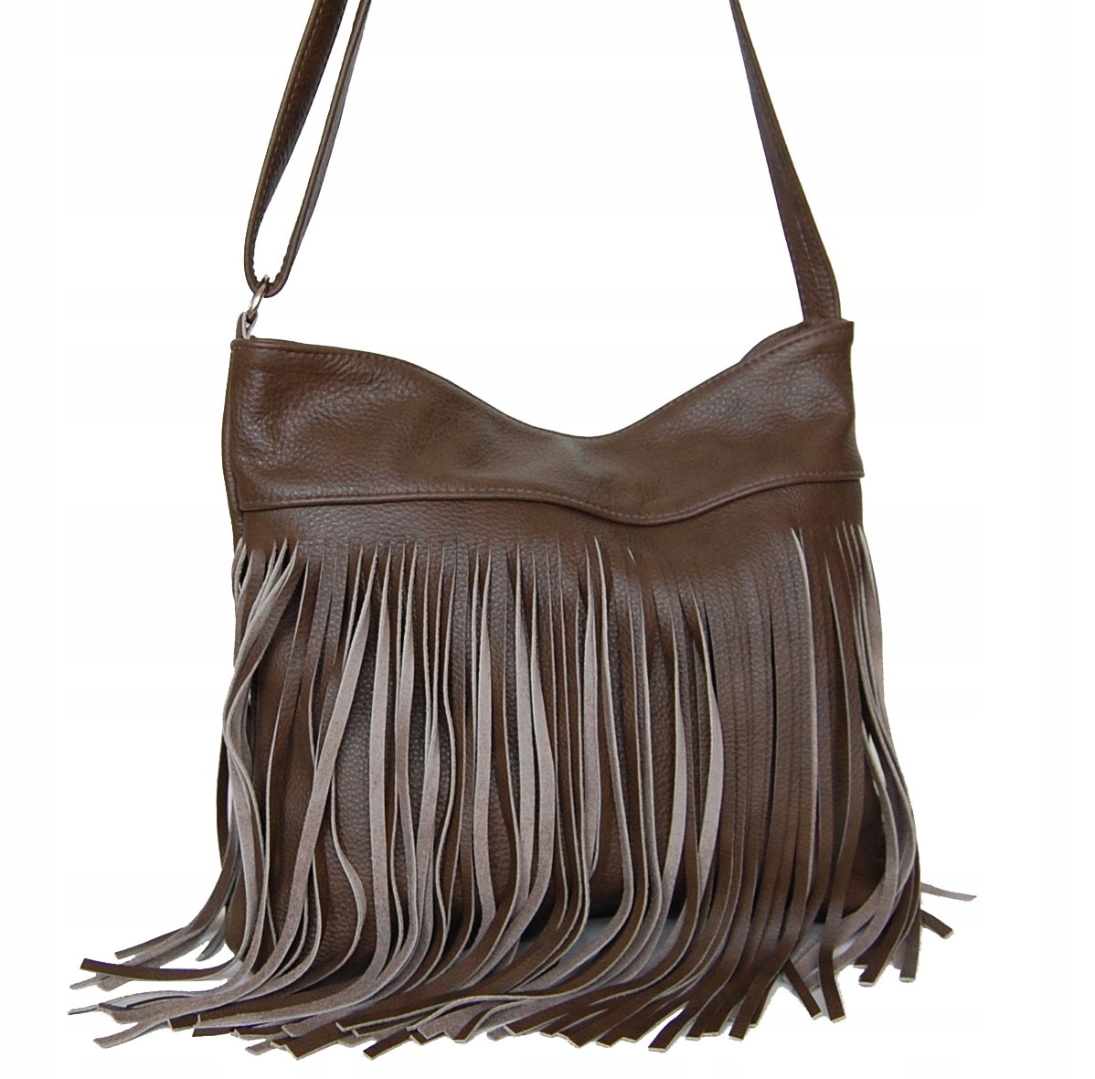 TOREBKA Z FRĘDZLAMI NA RAMIĘ SKÓRA 100% - HANDMADE Marka inna