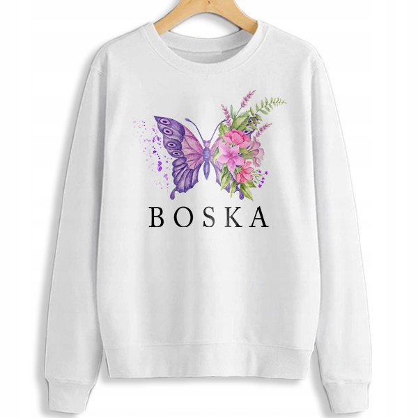 

Piękna Dresowa Bluza Damska Biała r M Motyle Wzory