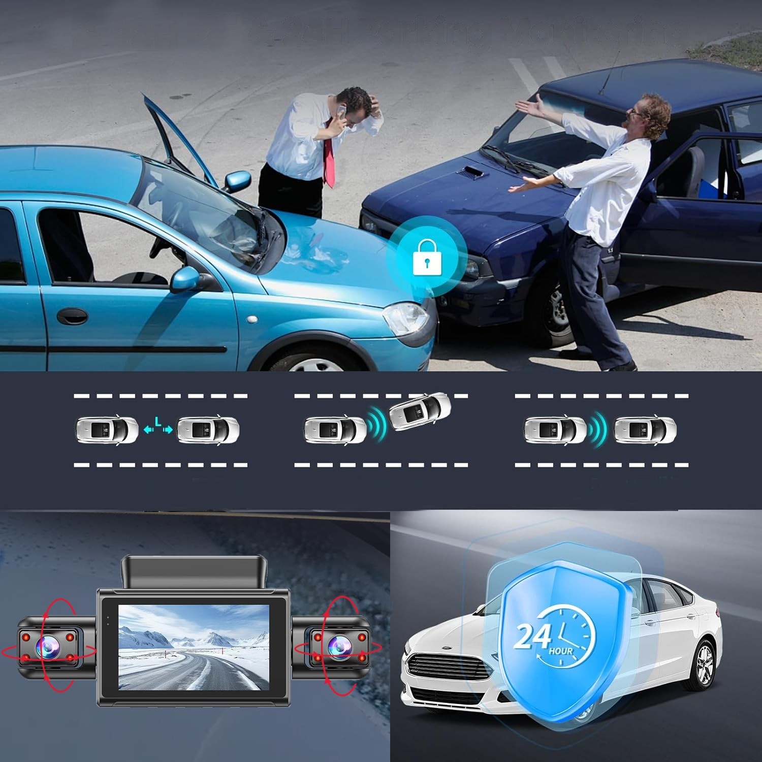 NHOPEEW 4-Channel 1080P Dash Cam 360° 3" Screen G-Sensor 64GB — miniatura 11