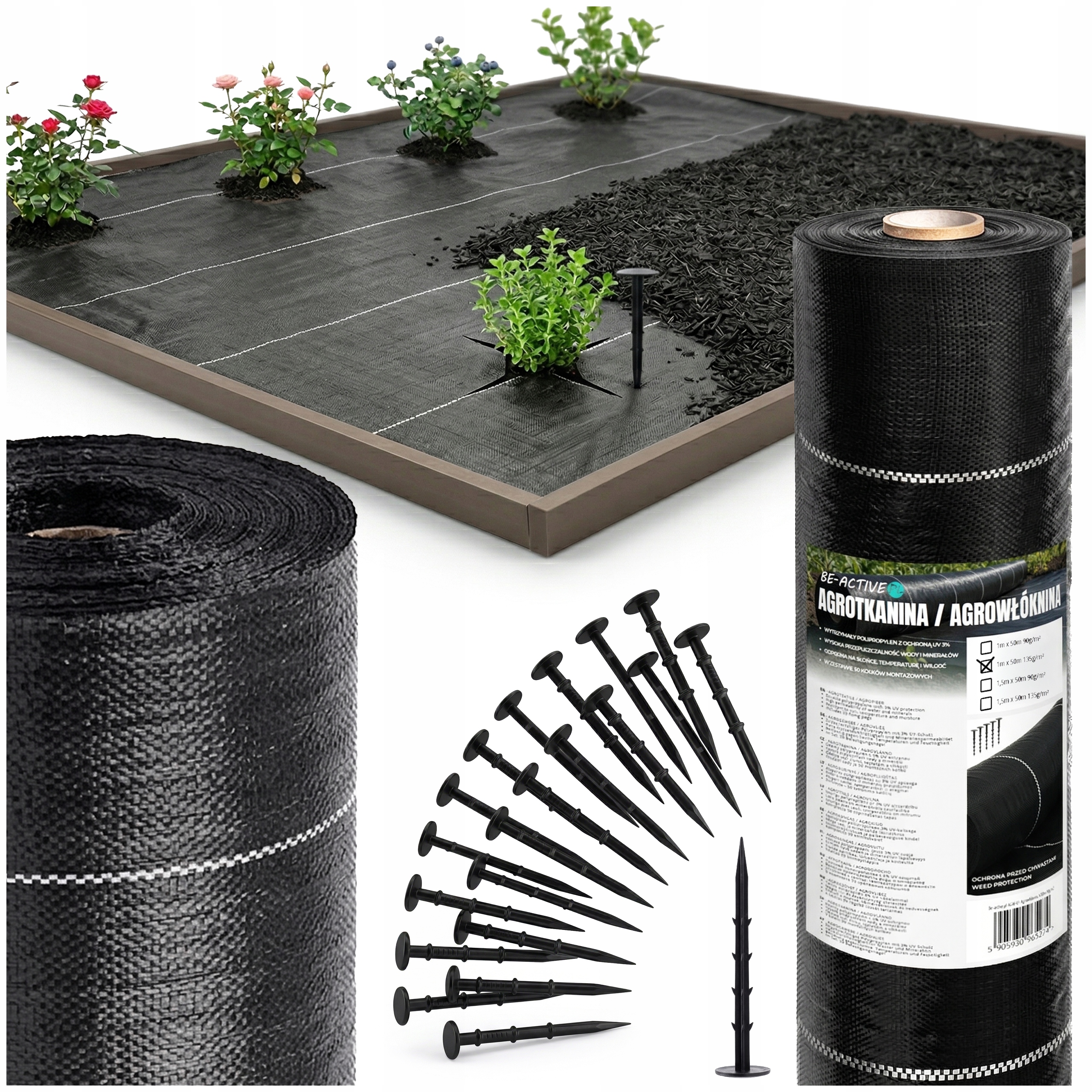 Agrowłóknina Czarna 1X50M 135G Agrotkanina Antychwastowa Mata Gruba UV3%
