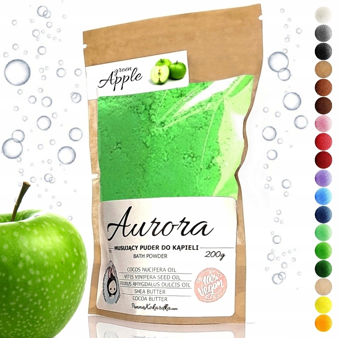 Sól MUSUJĄCY PUDER DO KĄPIELI o zapachu JABŁKA jabłko zielony barwiący wodę