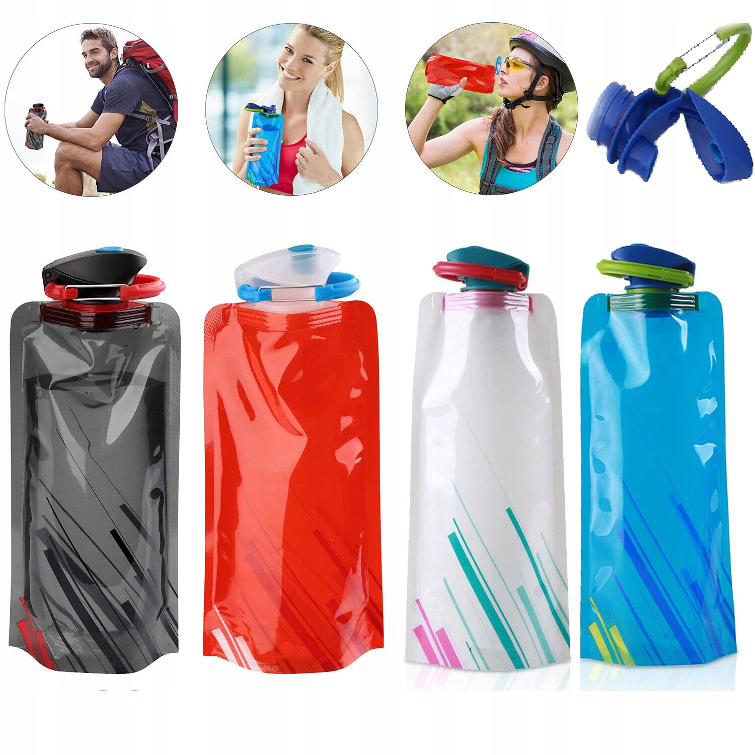 BUTELEK NA WODĘ, 4 SZT. SKŁADANA BUTELKA NA WODĘ 700 ML PRZENOŚNA BUTELKA
