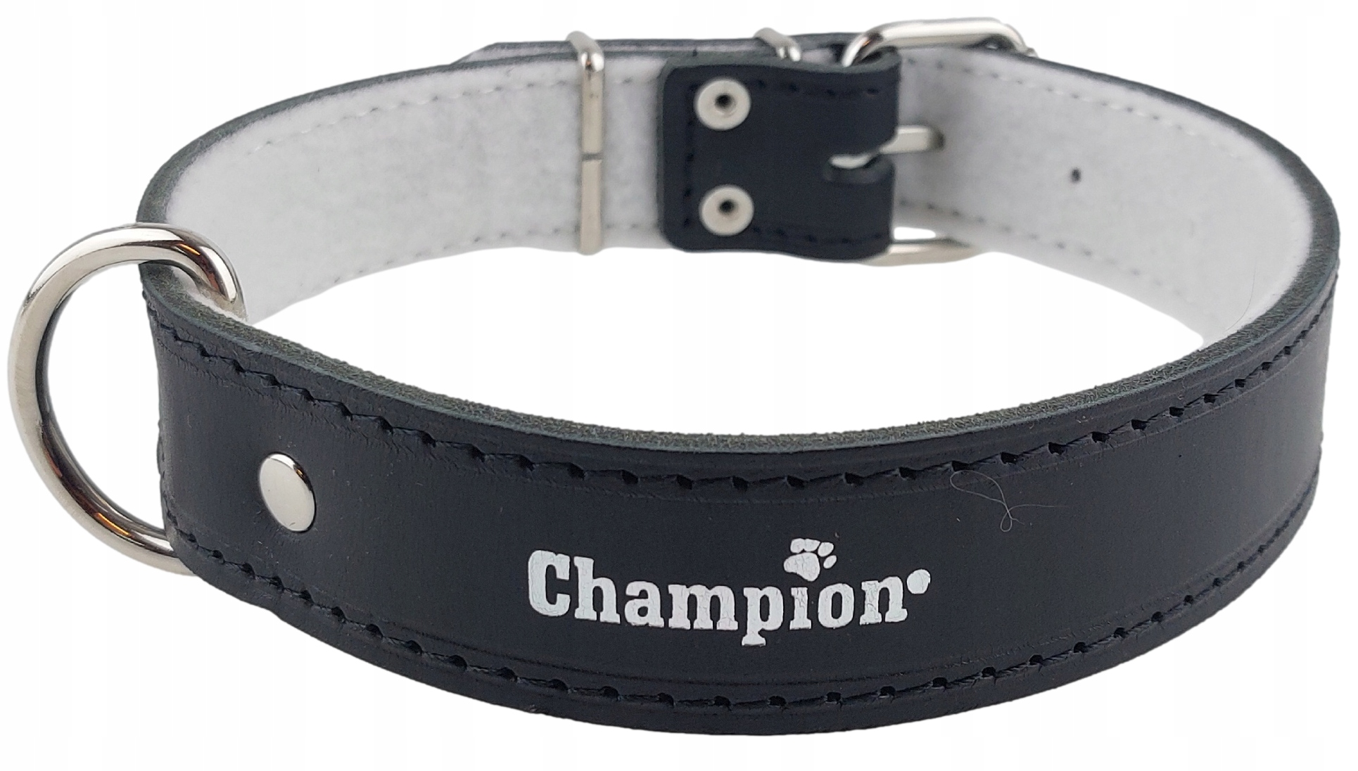 Levně Champion Obojek pro psa Lícová kůže Polský Výrobce 60 cm/3,5 cm Černá