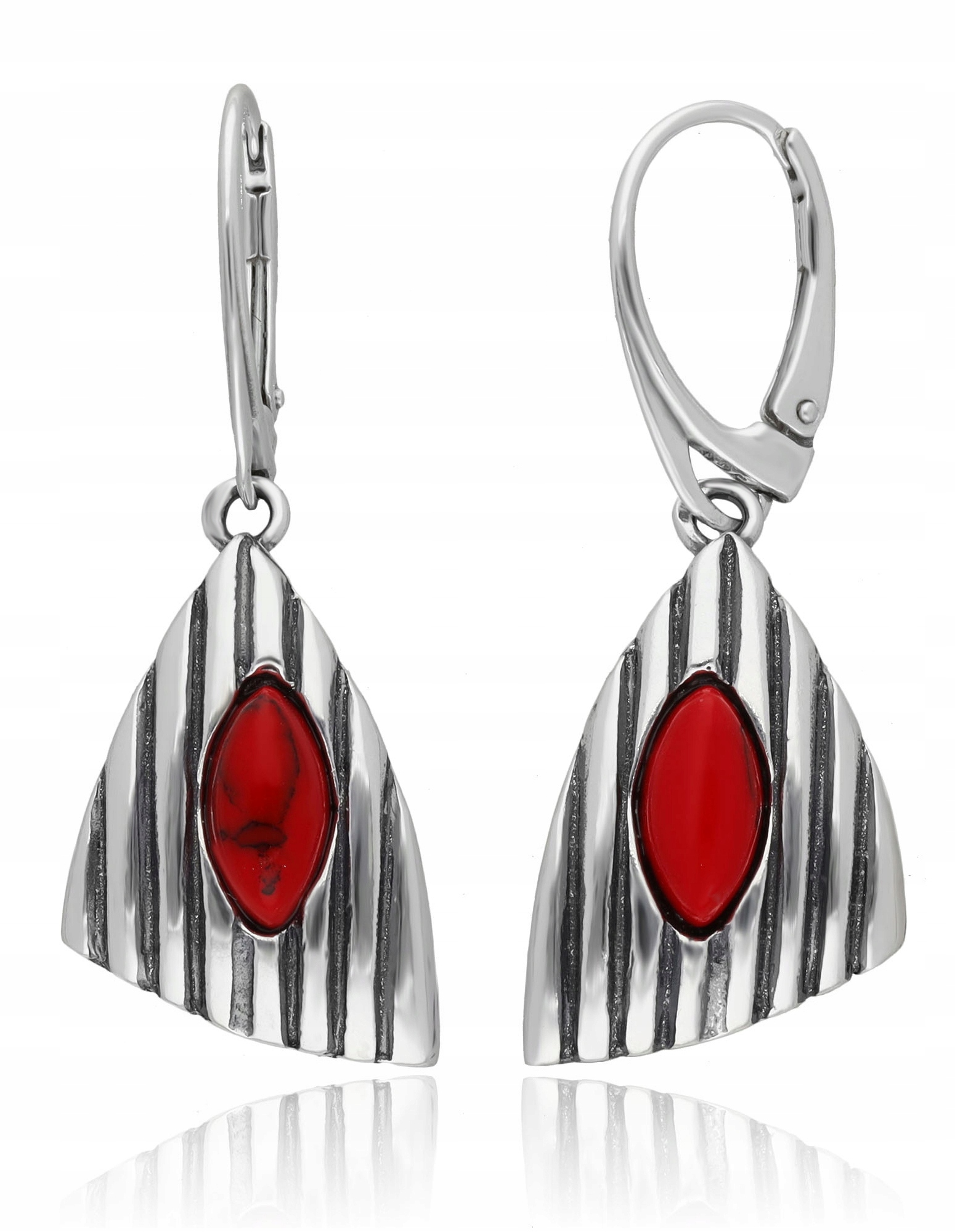 Stříbrné Náušnice Závěsné Anglické Oxidované S Korálem