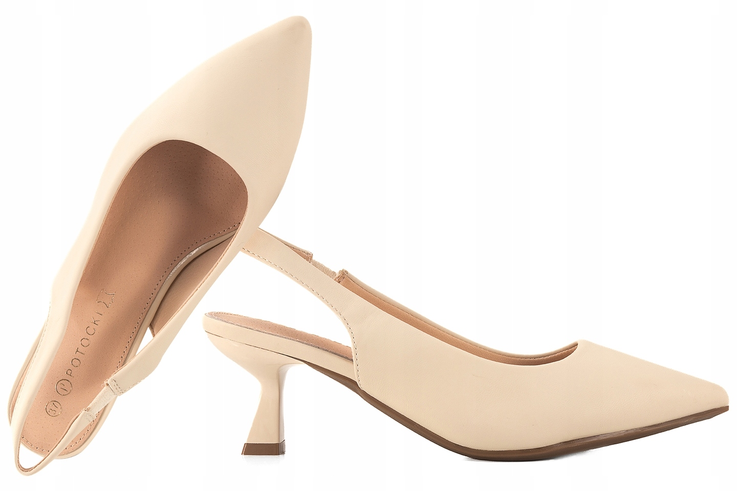 Potocki 26-41315BG Czółenka Damskie Na Obcasie Bez Pięty Sandały Beżowy 39