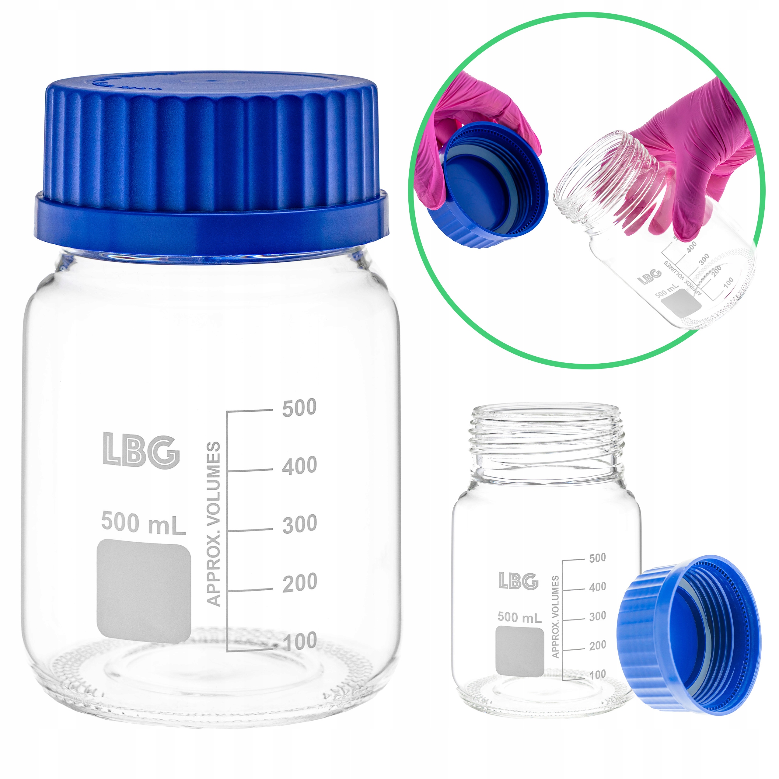 Butelka szklana 500 ml GL80 szkło Boro 3.3 szeroka szyjka nakrętka Pp