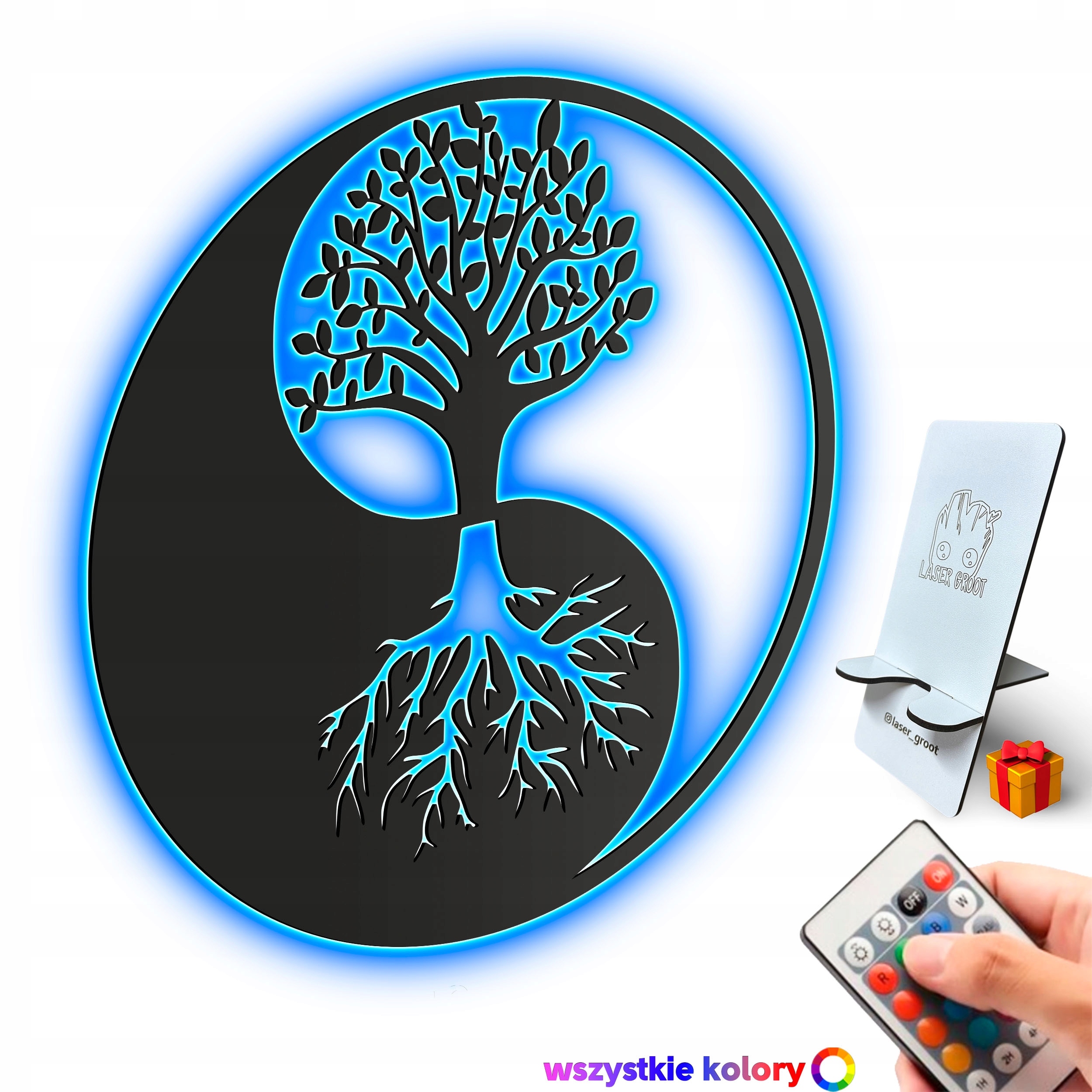 3D prolamovaný obraz Strom Yin Yang ve stylu loftu Nástěnná Noční Lampa Led