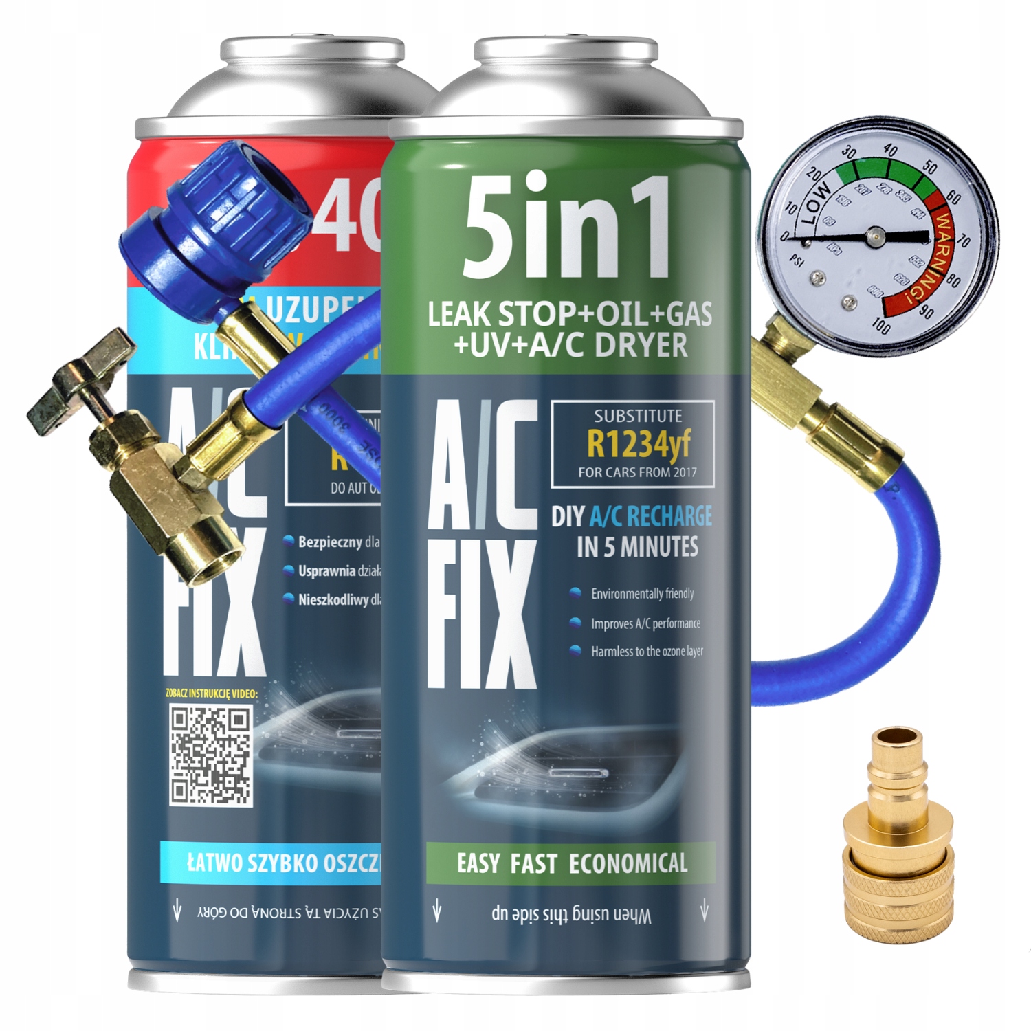 Chladicí médium Ac Fix 5v1 Těsnění 2x Plyn R1234yf Kabelový adaptér