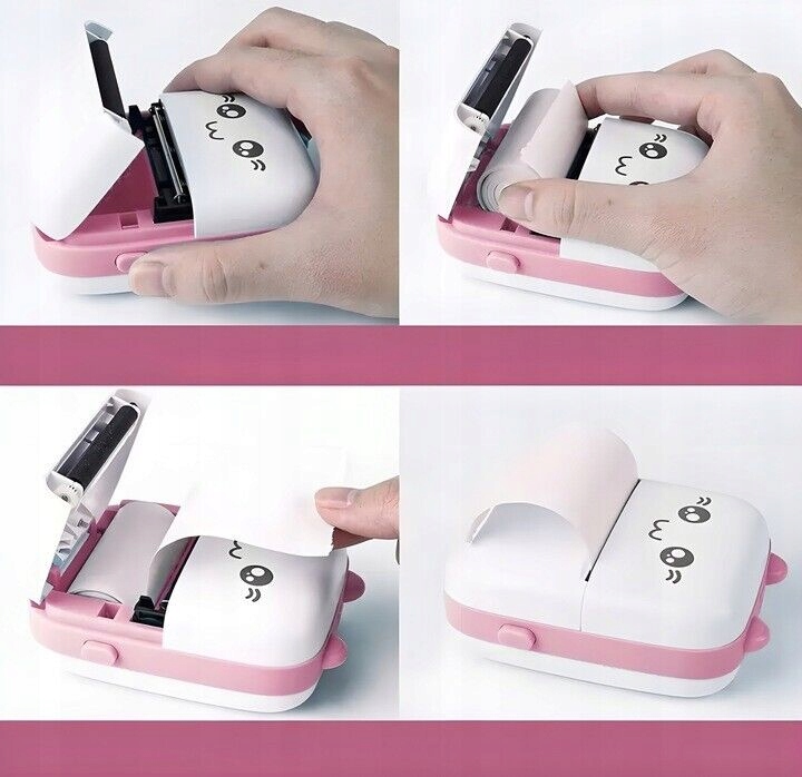 DRUKUŚ MINI DRUKARKA ETYKIET TERMICZNA PRZENOŚNA ROLKA NIESKOŃCZONY TUSZ Zasilanie wbudowane