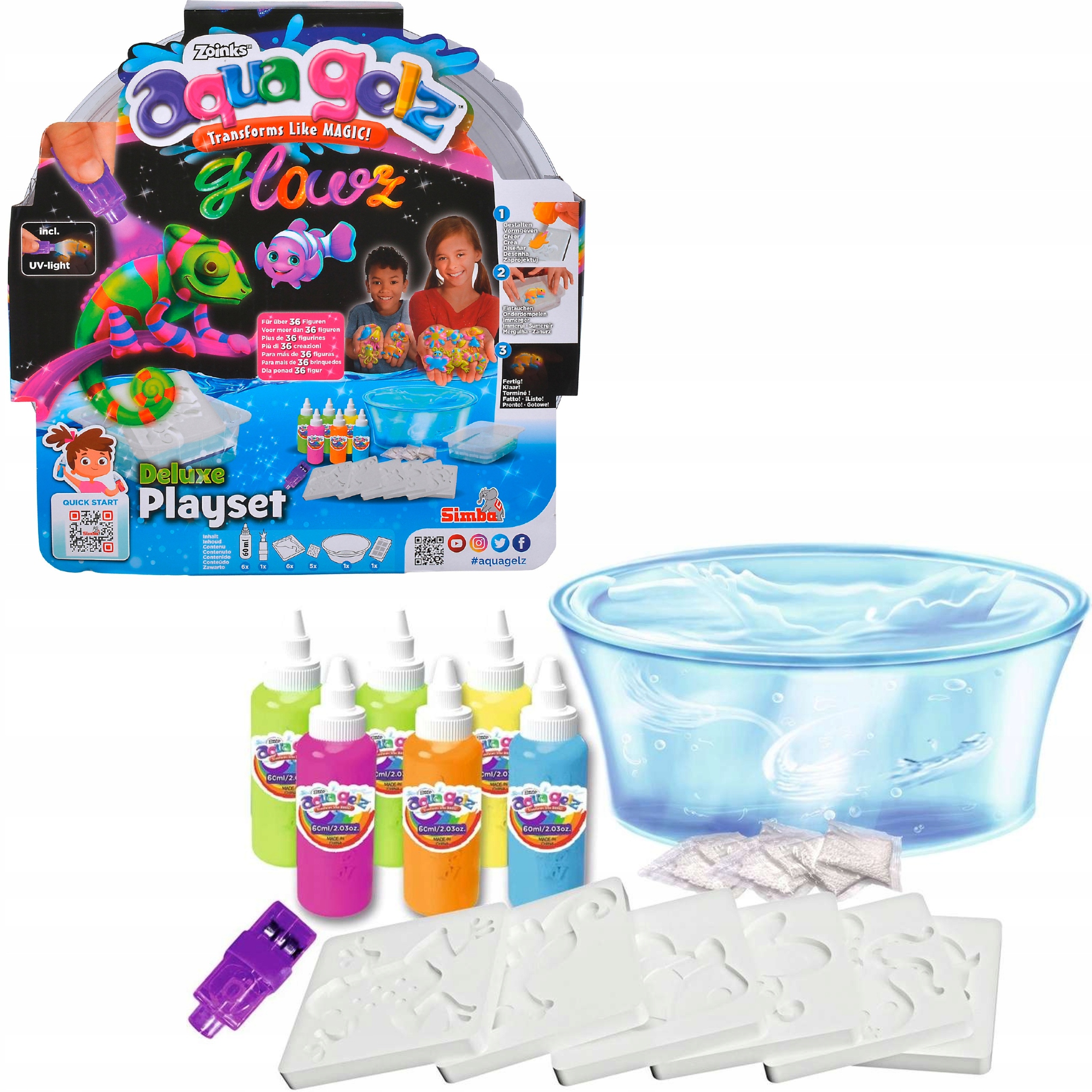 Aqua Gelz Kreatywne 6 Żeli Świecący w Ciemnościach zestaw Deluxe