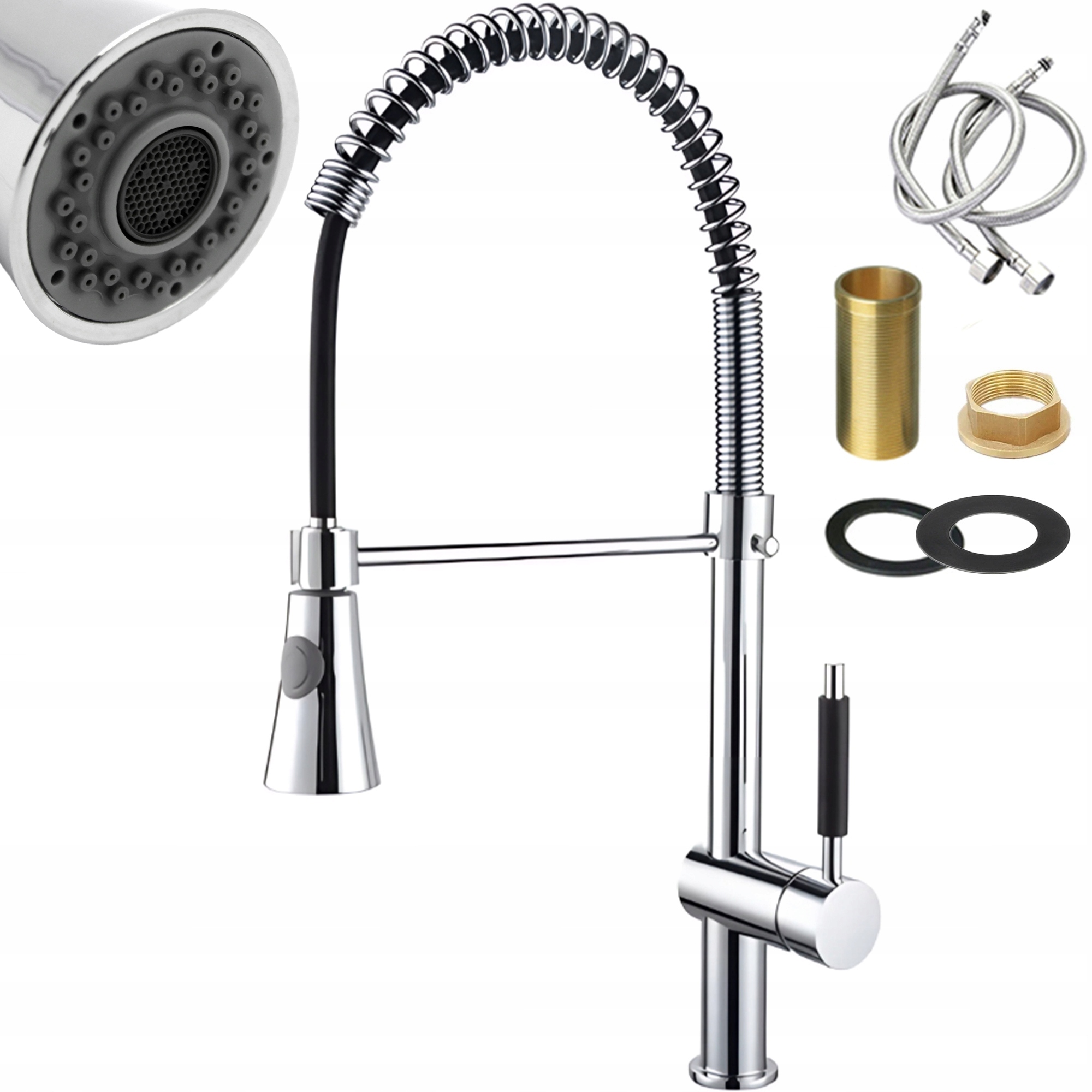 Kuchyňská Baterie S Vytahovací Sprcha Chromová Elastická Stojací Pružina