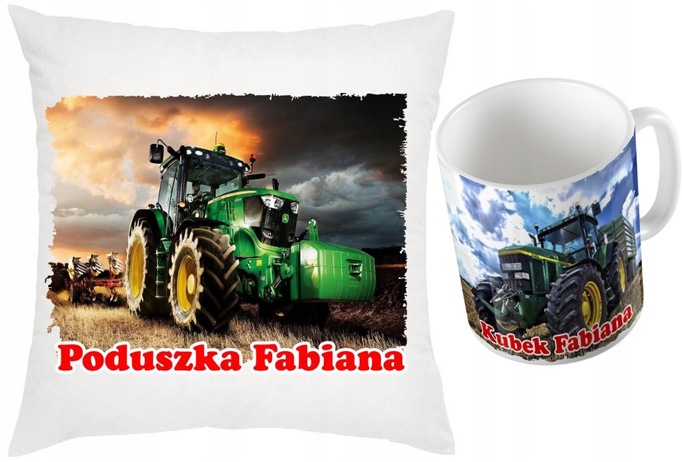 

Zestaw Poduszka i Kubek Traktory John Deere Imię