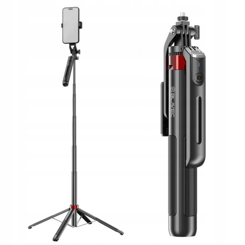 Uchwyt Selfie Stick Tripod z pilotem na telefon długi wysoki na 1,8m czarny