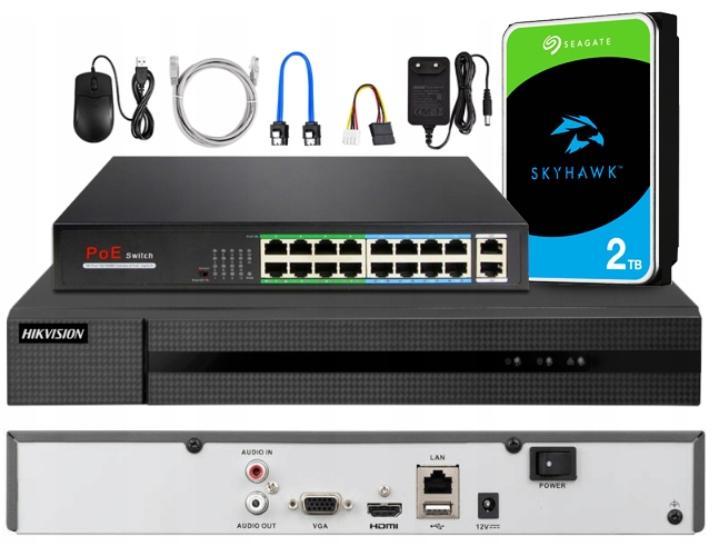 Rejestrator Ip 16 kanałów Hikvision Ip 16ch 8Mpx Switch PoE Dysk 2TB