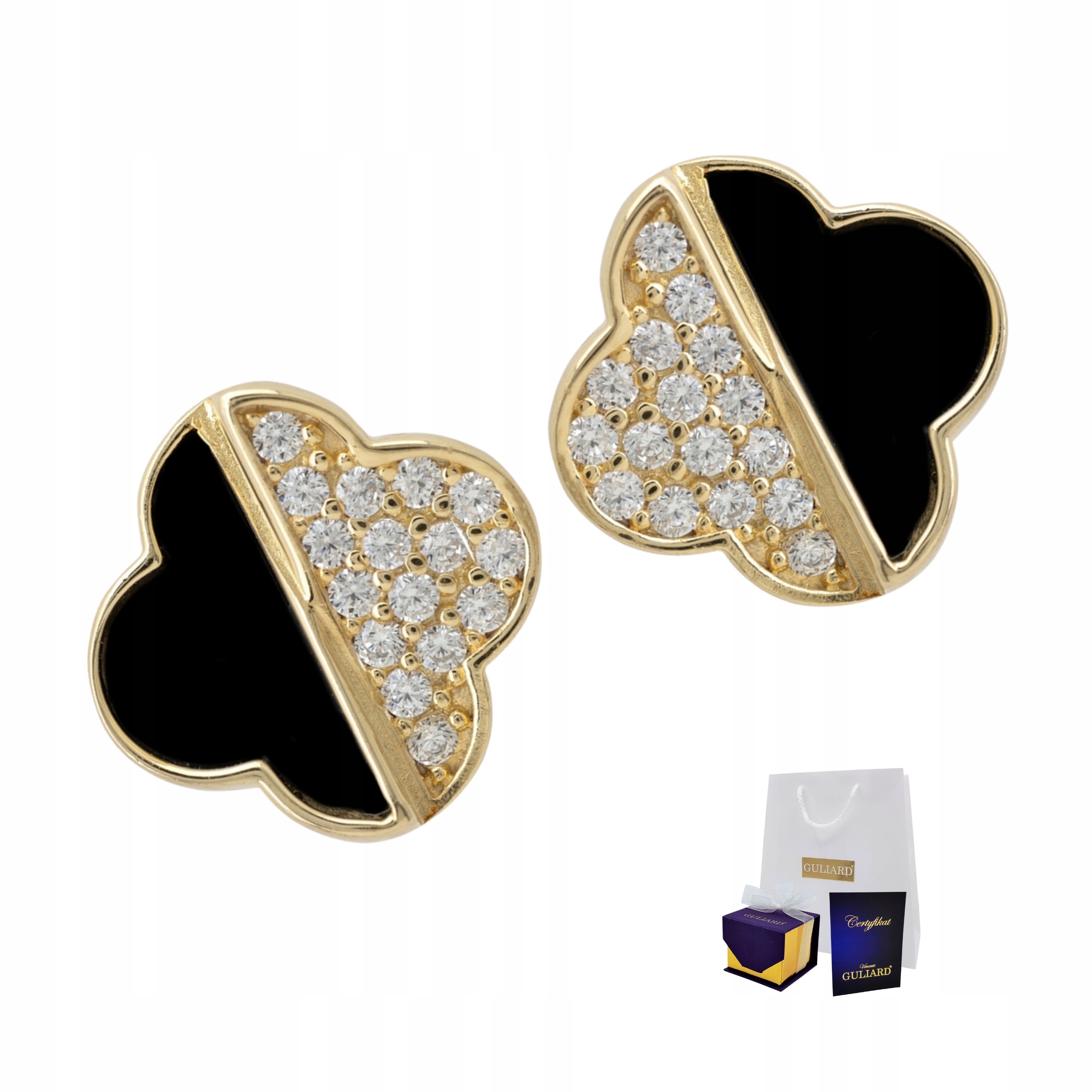 

Kolczyki złote koniczyna cyrkonia srebro 925