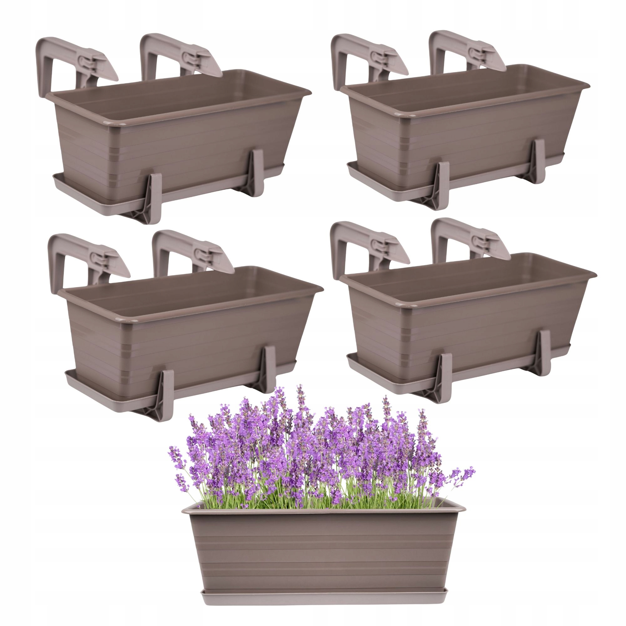 4 x Moderní Balkonový Květináč Na Balkon Květiny Rostliny 40 cm Béžový