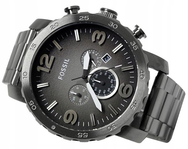 Originální Hodinky Ski Fossil JR1437 Velké Chrono Šedé S Datem Ocelové