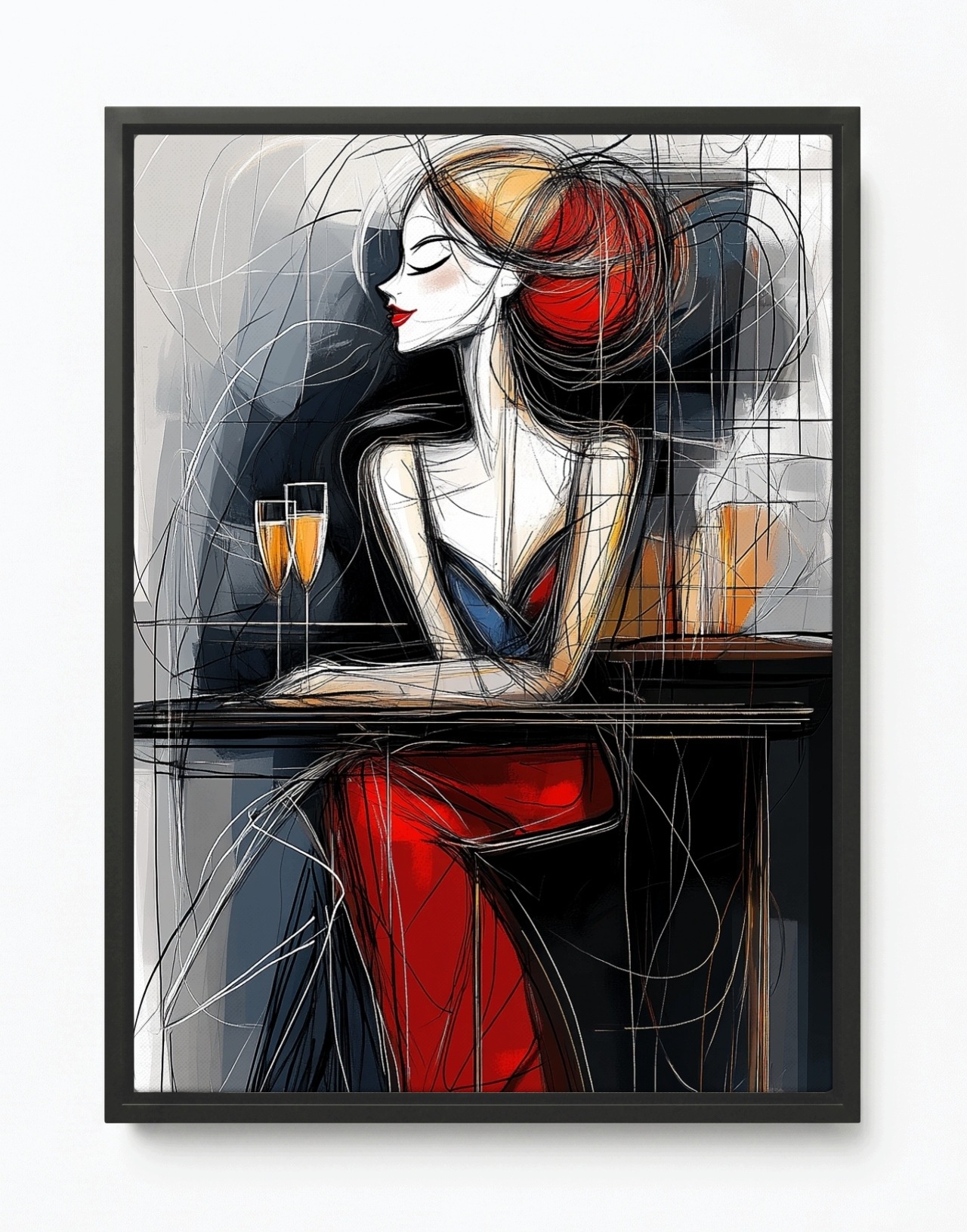 Obraz Rama American Box Portret Žena Šampanské Stretnutie Art Deco 60x80