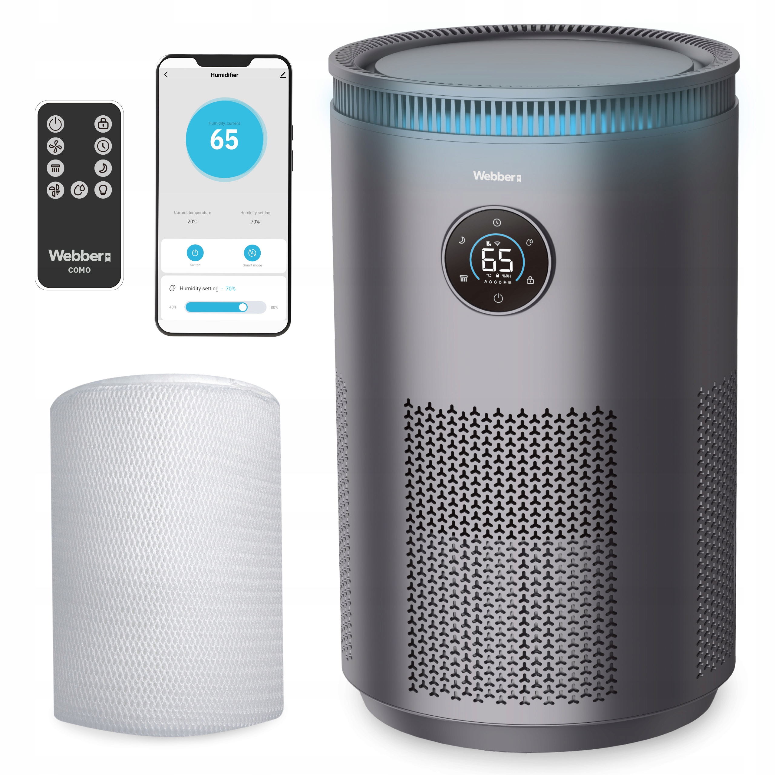 Nawilżacz ewaporacyjny Webber Como EH4001 Uv-c WiFi Atr 360° 5L Lampa Uvc