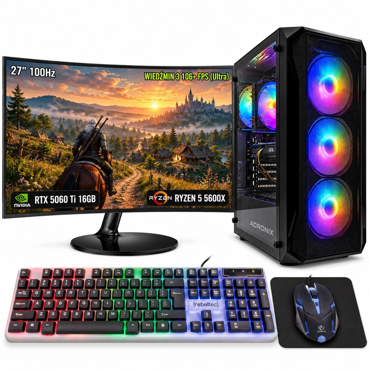 Herní Set Ryzen 5 5600X 32GB Rtx 5060Ti 16GB WIN11 Monitor 27