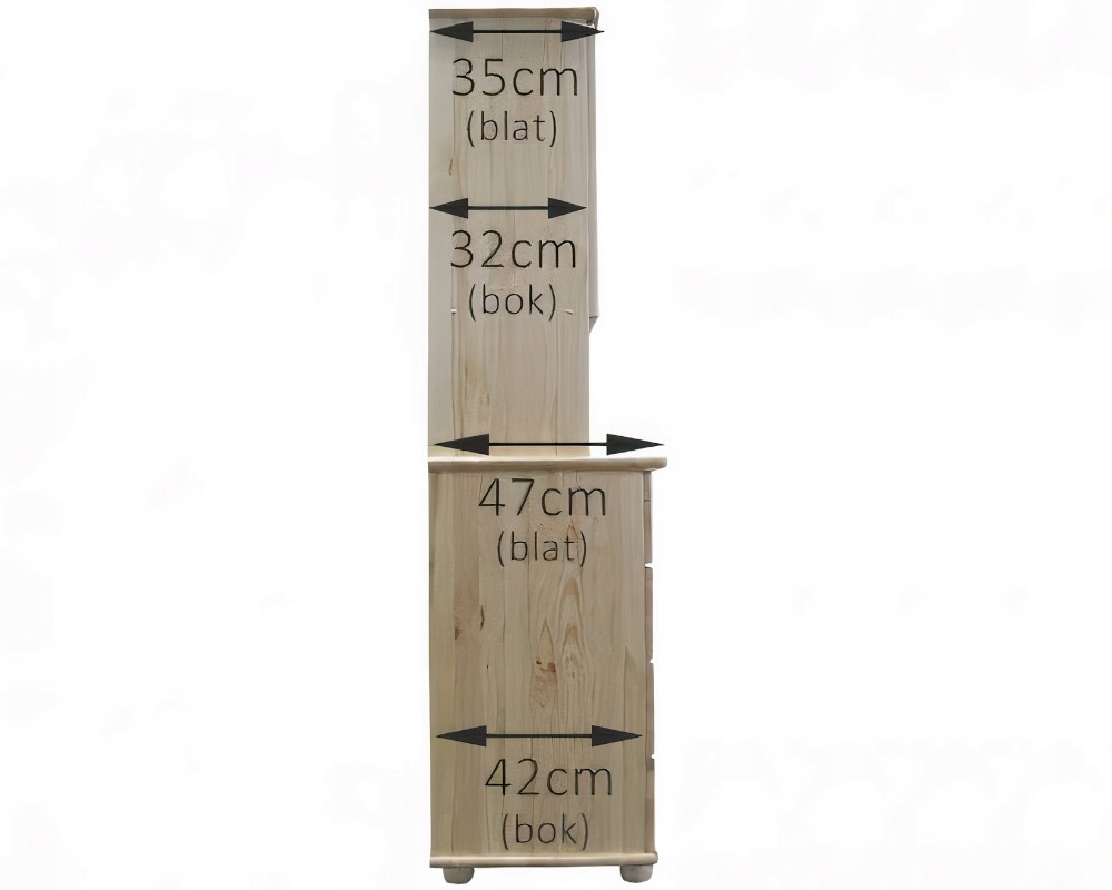 KREDENS KUCHENNY DREWNIANY SOSNOWY WITRYNA KOLORY Głębokość mebla 47 cm