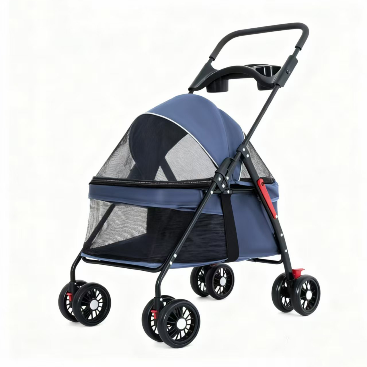 Levně Skládací kočárek pro psy a kočky do 15 kg lehký modrý odpružený vozík