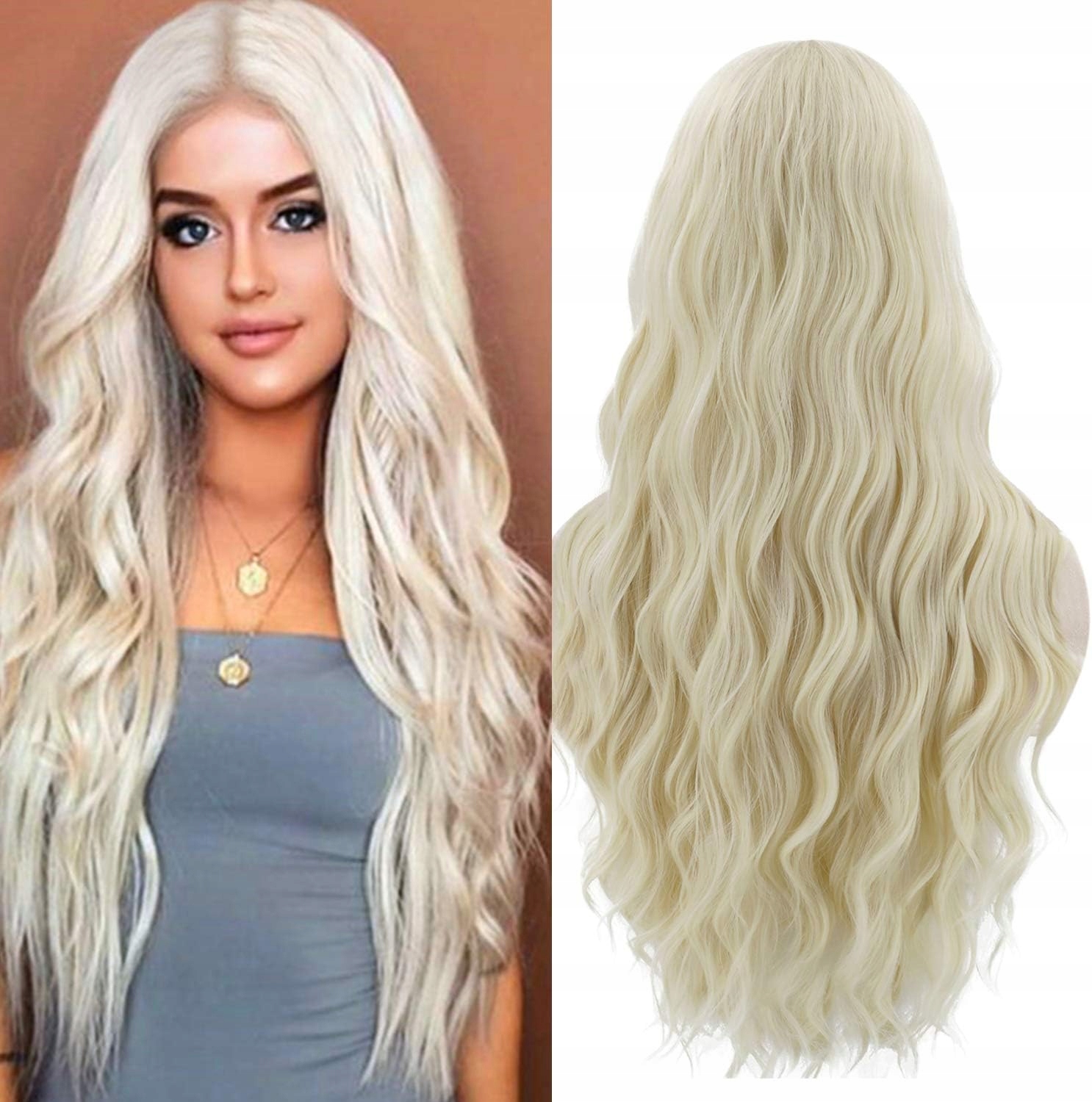 Paruka blond dlouhé lokny 66 cm, na párty Cosplay elektrický hřeben