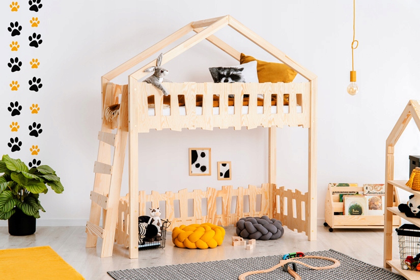 ŁÓŻKO DOMEK PIĘTROWE Z DRABINKĄ DREWNIANE BARIERKA Typ łóżko piętrowe