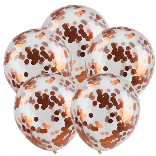 BALONY przezroczyste 12" KONFETTI POMARAŃCZ 5 szt.