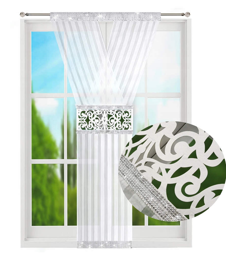 Panel V-ka Na Balkon Cyrkonie Woal Firana Gotowa Balkonowa Ażur 120x250 cm