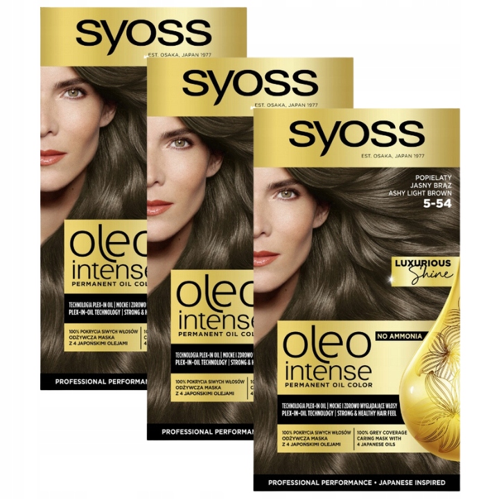 Syoss Oleo Intense Farba do Włosów 5-54 Popielaty Jasny Brąz x 3