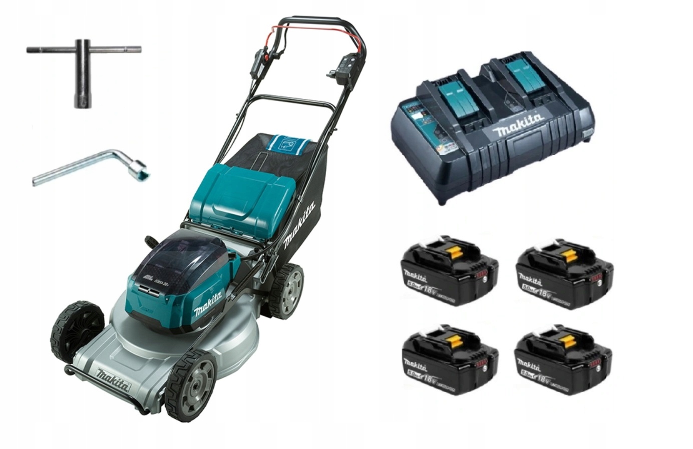 Kosiarka akumulatorowa Makita DLM533PT4 baterie 18V Aluminiowa napędem kół