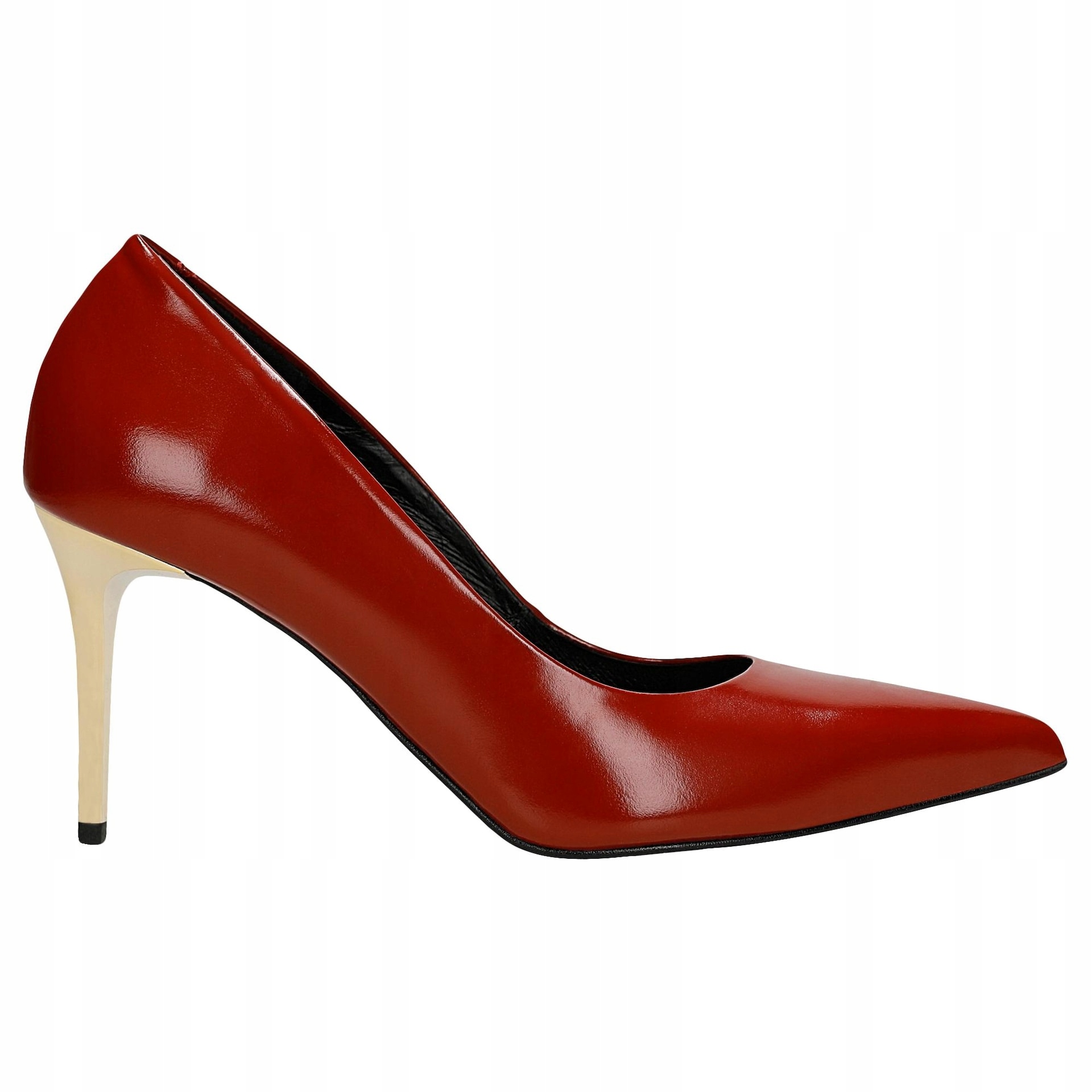 Červené kožené lodičky na zlatém podpatku vel. 37