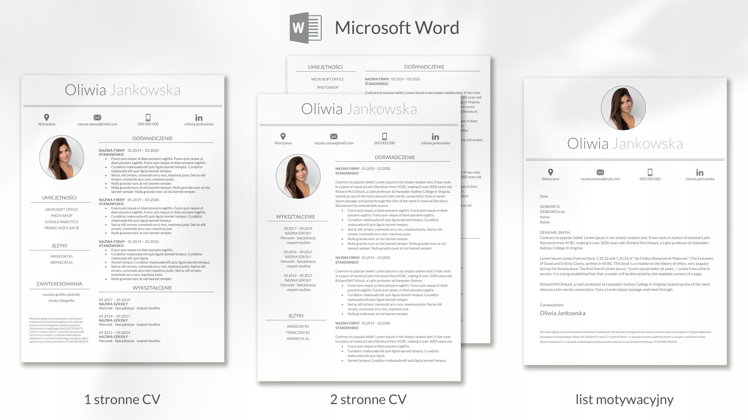 SZABLON WZÓR CV + LIST MOTYWACYJNY MS WORD MINIMAL Rodzaj szablony