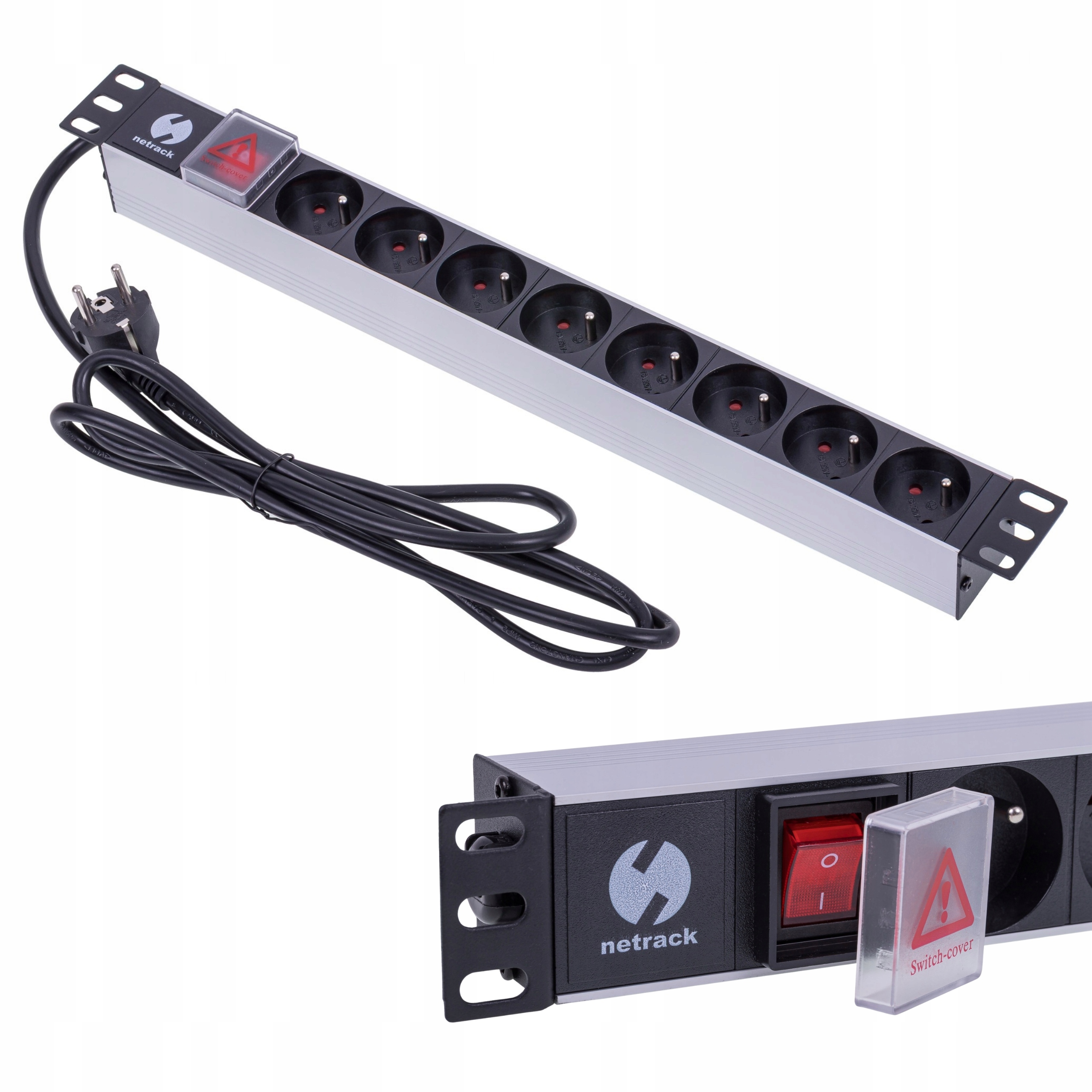 Netrack listwa zasilająca Rack 19'' 1U 230V/16 8xE Pdu wyłącznik 8 gniazd