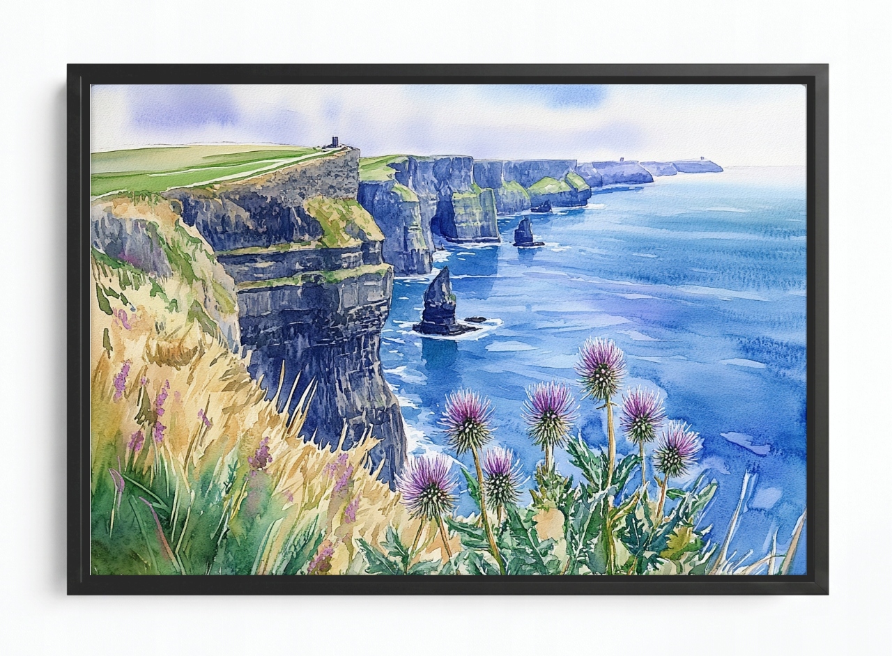 Obraz Rám Americký Box Akvarel Útesy Mohéru Irsko Moře Louka 60x40