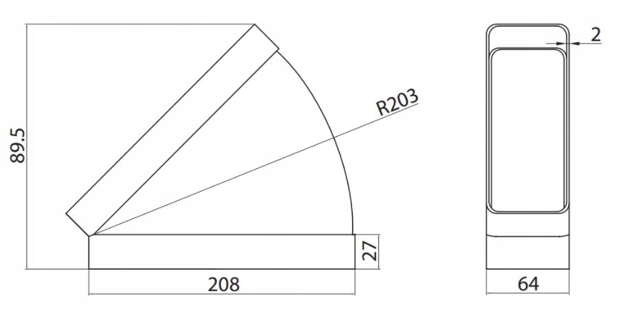 Kolano poziome 204x60 45st. VENTS Marka Vents
