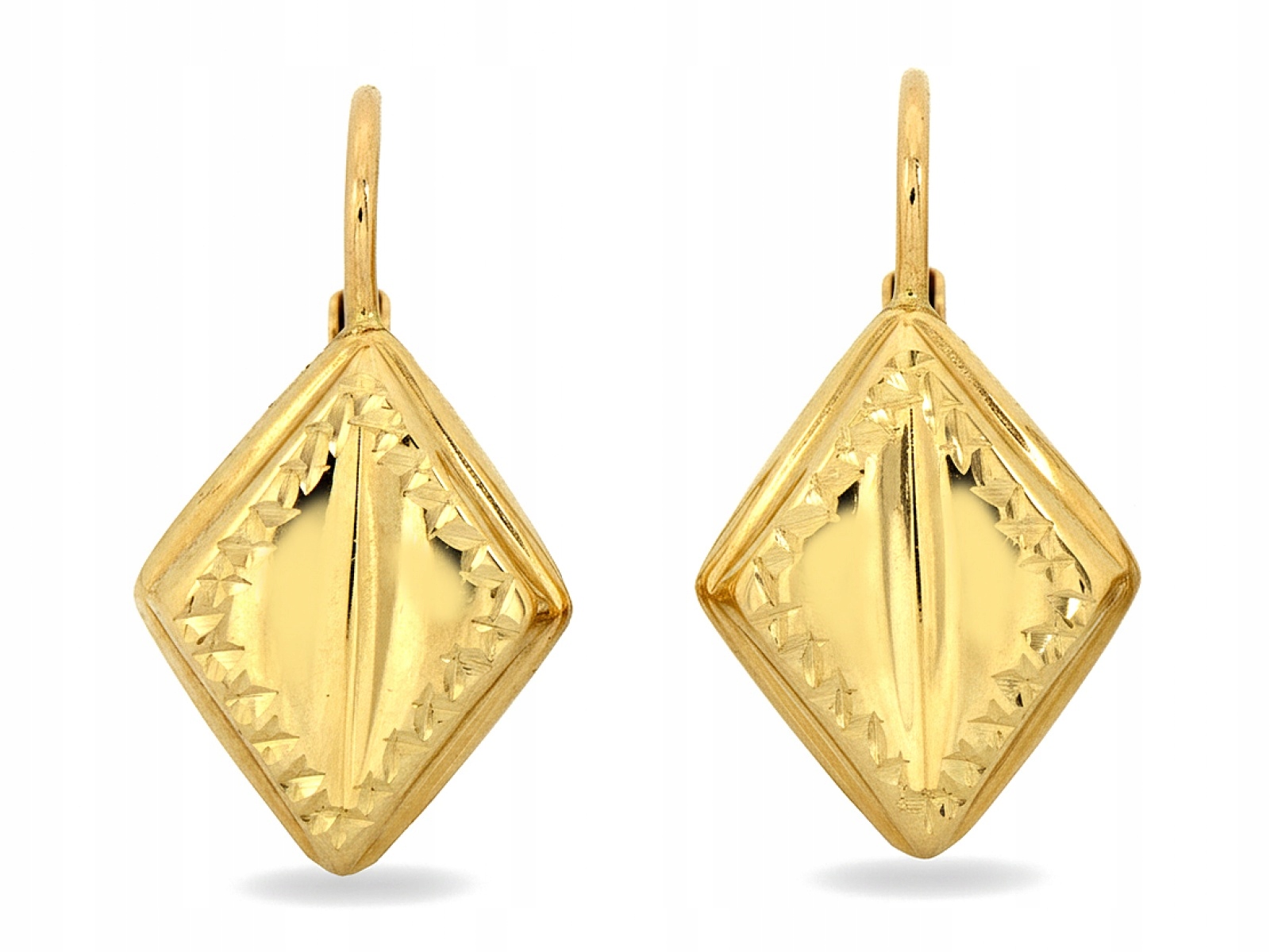 Náušnice Zlaté Pro Ženu 585 s lesklým kosočtvercem, anglické zapínání