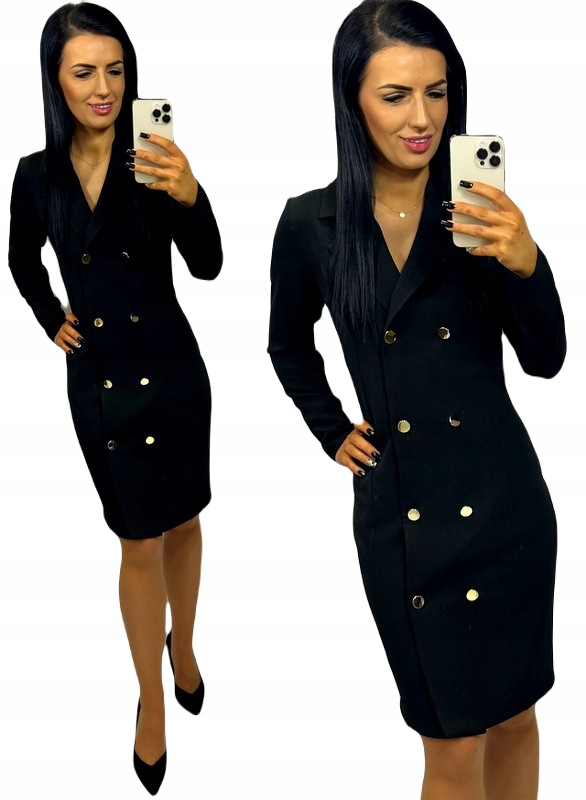 Elegantní námořnická šaty Midi s zavinovacím výstřihem, zlaté knoflíky Černá M