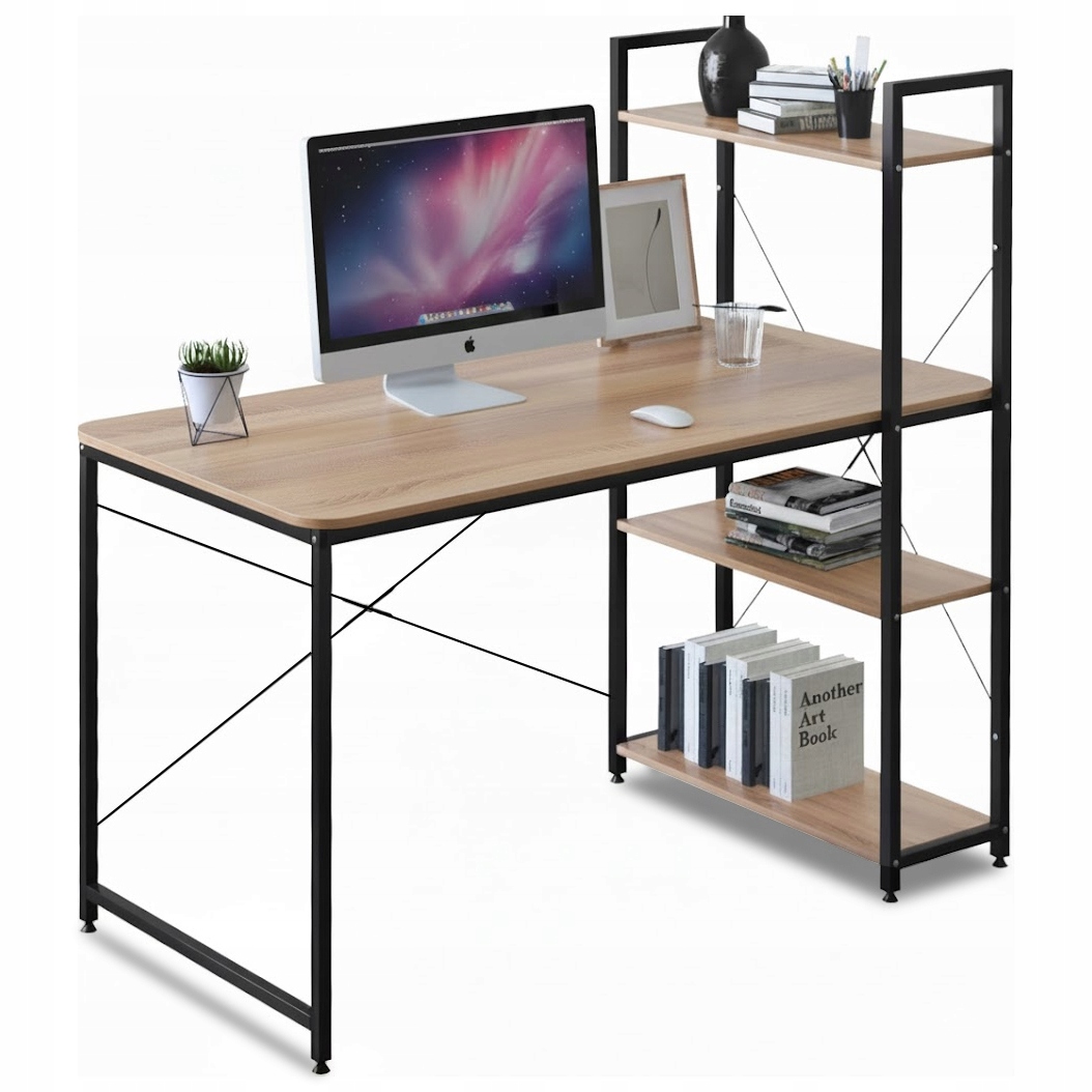 Psací stůl s herním nástavcem loft rustikální dřevo s policemi regál stolek